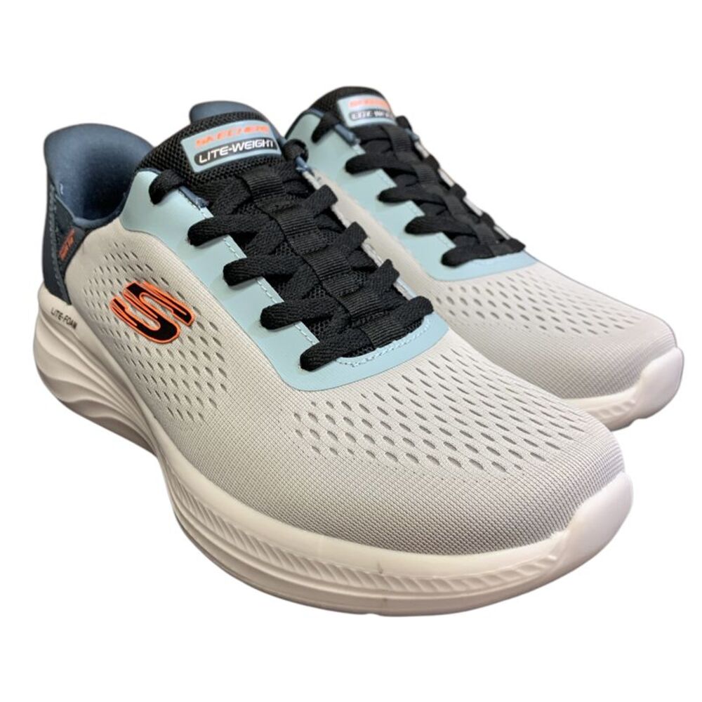 Gray/Black - Skechers Hands Free Swift Fit Men's Lite-Foam Laced Sneakers, Style